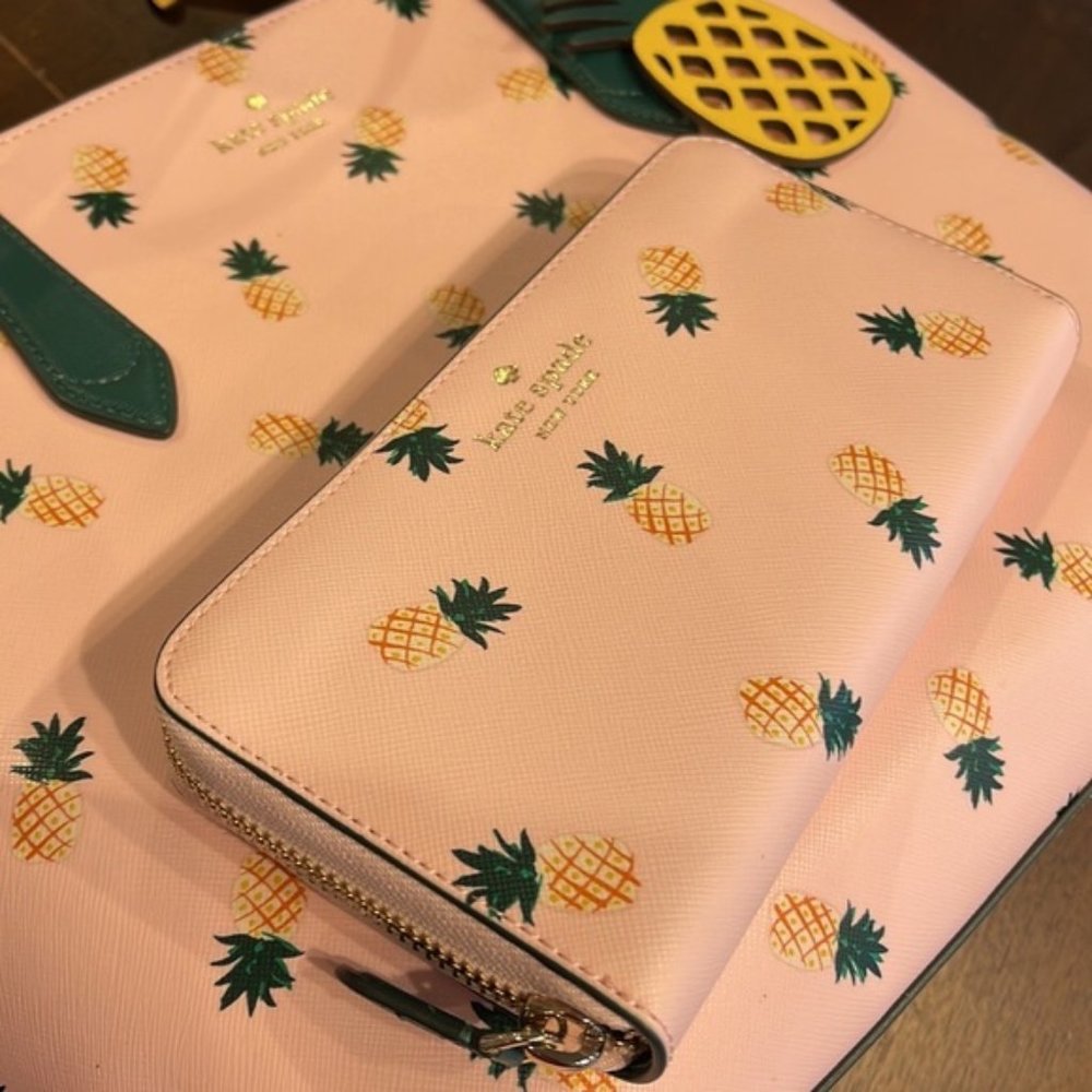 Kate Spade Pineapple Printed Large Continental Wallet Pink Multi - Picture 10 of 16